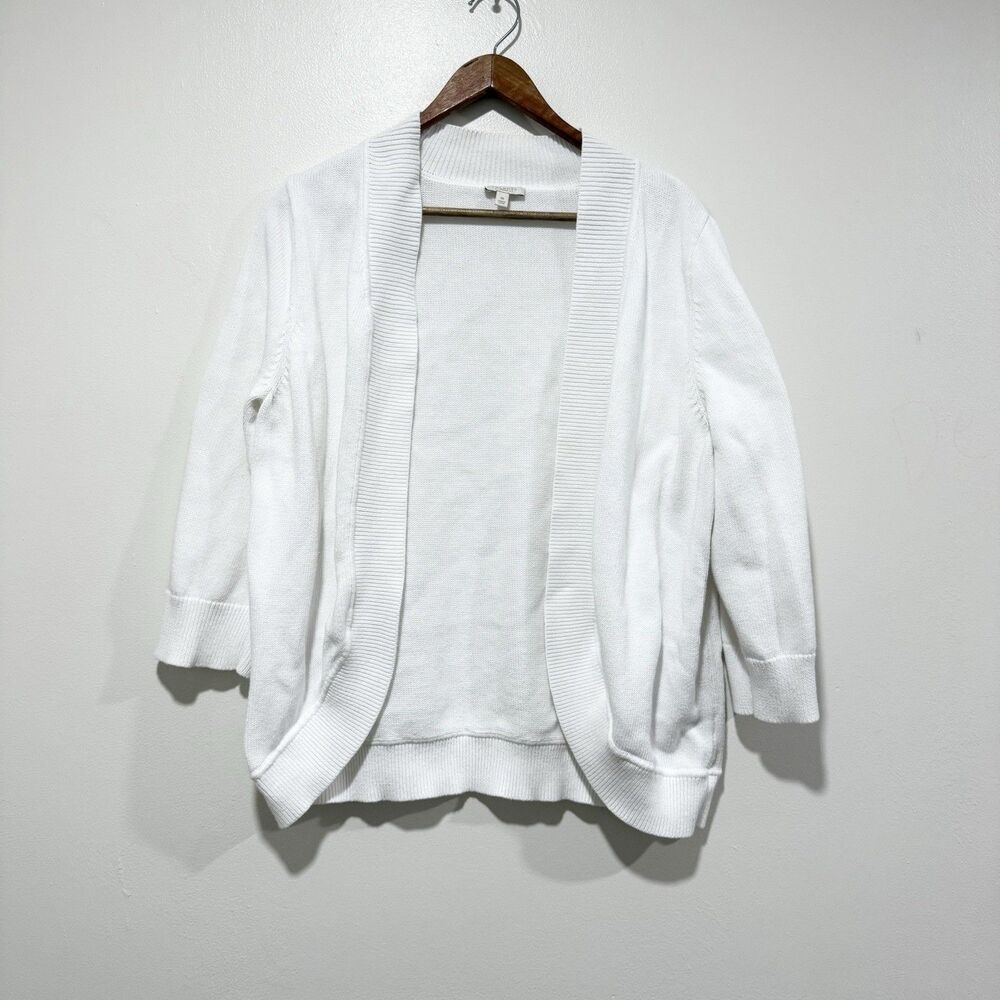 Talbots White 100% Cotton Knit Soft Open-Front 3/4 Sleeve Cardigan Women Size 1X